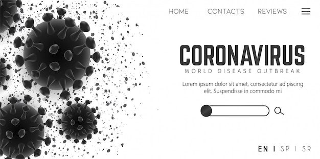 Vettore semplice ed elegante landing page nera su coronavirus