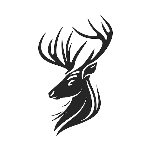 Simple and elegant black and white vector logo featuring a deer with antlers