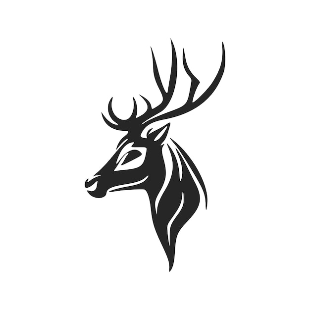 Простой и элегантный черно-белый векторный логотип с изображением оленя с большими рогами