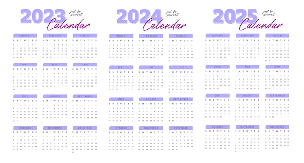 Vettore calendario semplice e elegante per il 2023 2024 2025