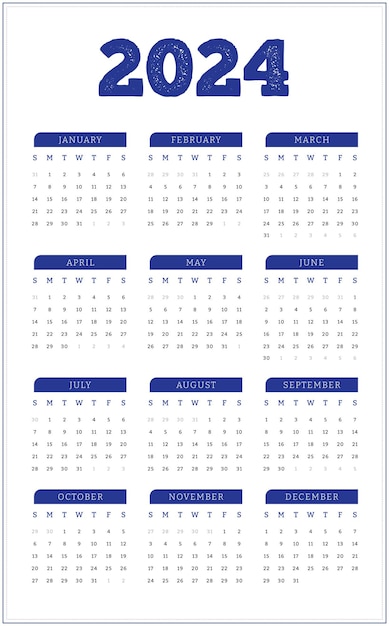 Vector simple elegant calendar for 2024 year