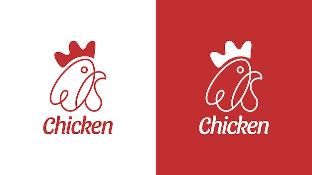 Concetto di stile di tratto di contorno del logo di pollo semplice ed elegante