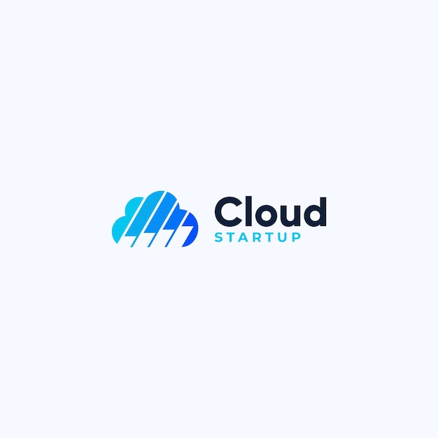 Design del logo di dati cloud e grafici a barre semplici ed eleganti Vettore Premium