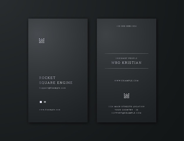 Simple elegant dark metallic vertical business card template