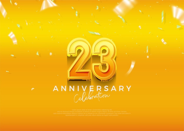 Simple and elegant design 23rd anniversary celebration with beautiful yellow color premium vector background for greeting and celebration