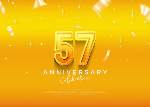 Simple and elegant design 57th anniversary celebration with beautiful yellow color premium vector background for greeting and celebration