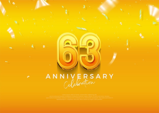 Simple and elegant design 63rd anniversary celebration with beautiful yellow color premium vector background for greeting and celebration