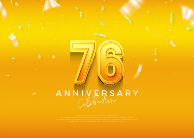 Simple and elegant design 76th anniversary celebration with beautiful yellow color premium vector background for greeting and celebration