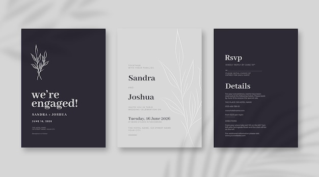 Simple and elegant engraved wedding card template