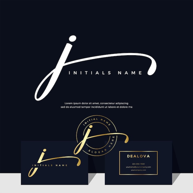 Vector simple elegant initial handwriting letter j on gold color