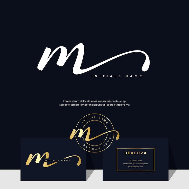 Vector simple elegant initial handwriting letter m on gold color