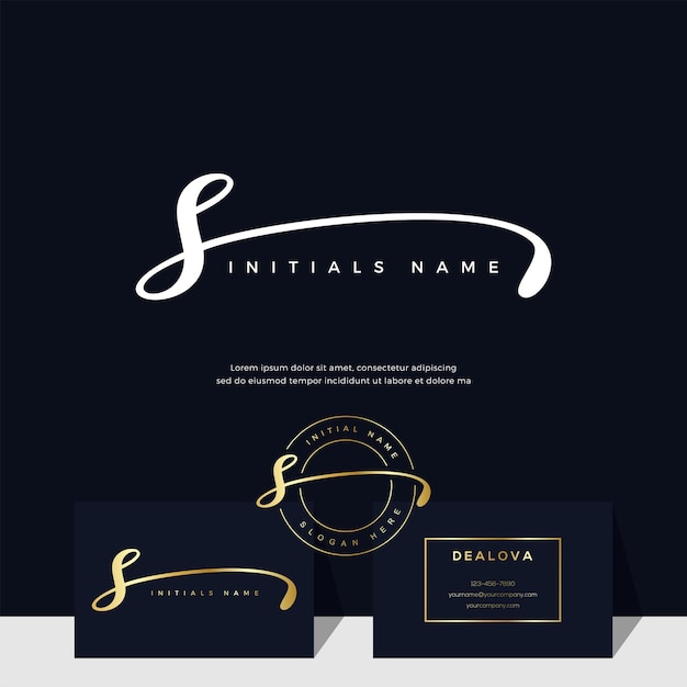 Vector simple elegant initial handwriting letter s on gold color