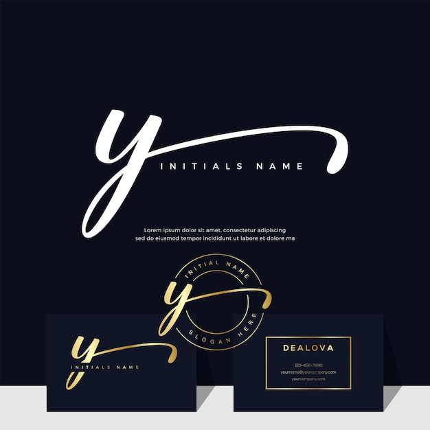 Simple elegant initial handwriting letter Y on gold color