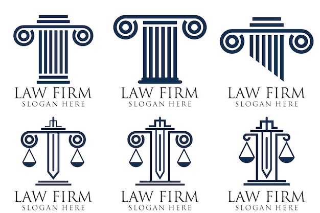 Simple elegant law firm logo collection justice logo set blue and white background