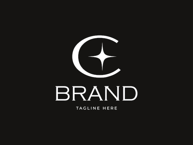 Simple elegant letter C with star shine logo template