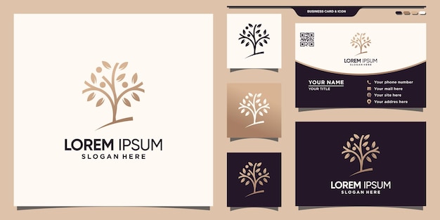 독특하고 현대적인 컨셉과 명함 디자인의 심플하고 우아한 트리 로고 Premium Vector