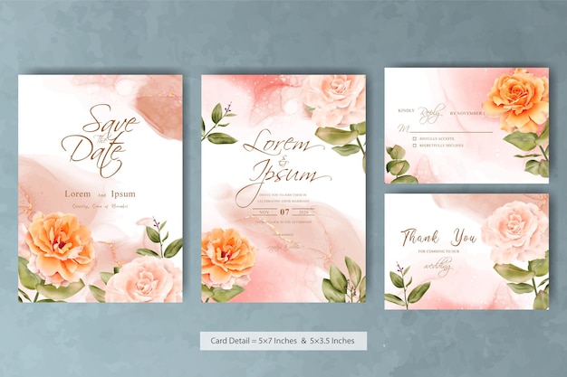 Simple and Elegant Wedding Invitation Card Template with Watercolor Hand Drawn Floral