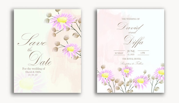 simple and elegant wedding invitation with watercolor elements