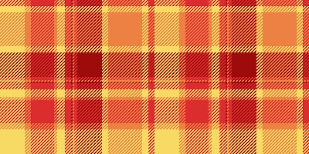 Vector simple fabric seamless textile rough plaid pattern vector symmetry texture tartan background check in red and yellow colors