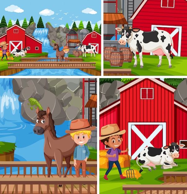 Vector simple farm background set