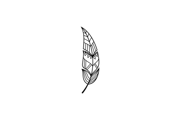 Vector simple feather logo in zentangle design style