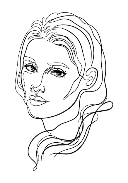 Simple Female line art portrait Vector illustration