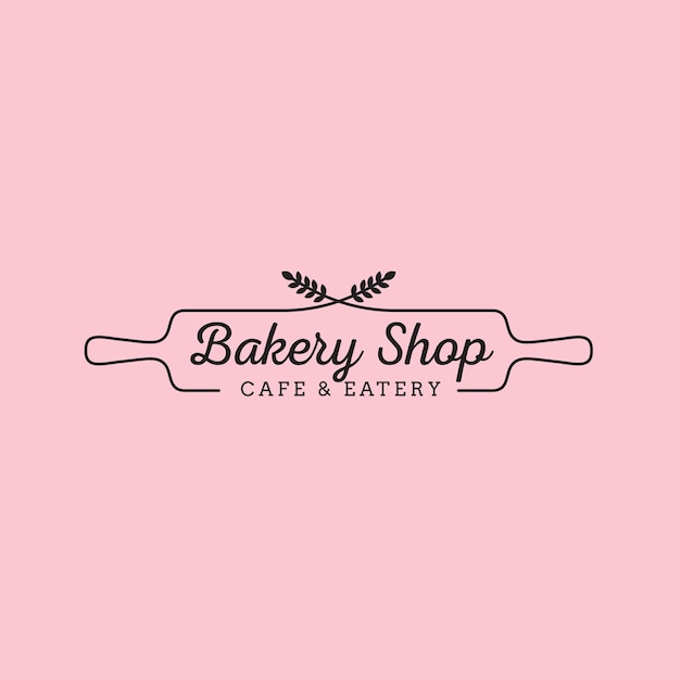 Vector simple feminine bakery logo design with wheat and wood rolling pin