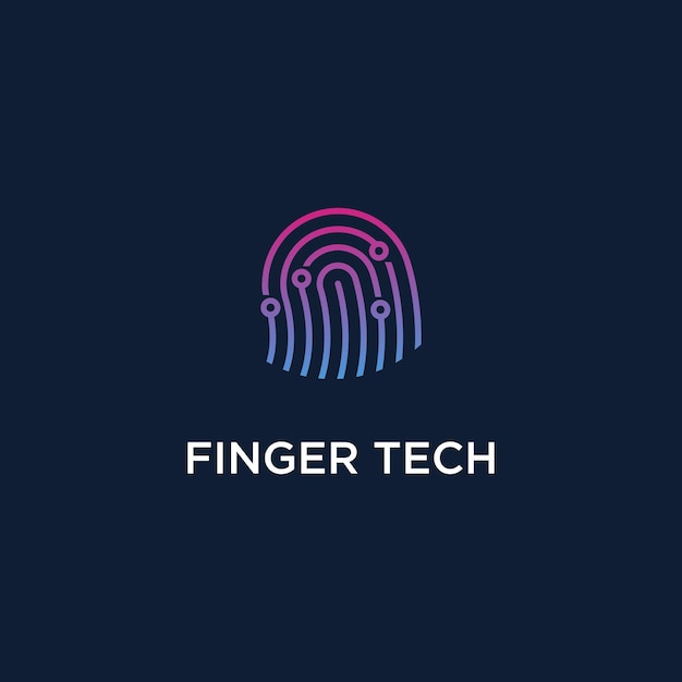 simple fingerprint with technology element logo design on isolated background