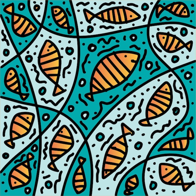 Simple fish doodle ornament pattern