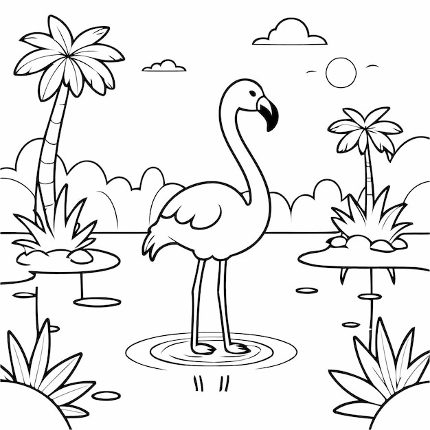 Simple Flamingo doodle for kids page