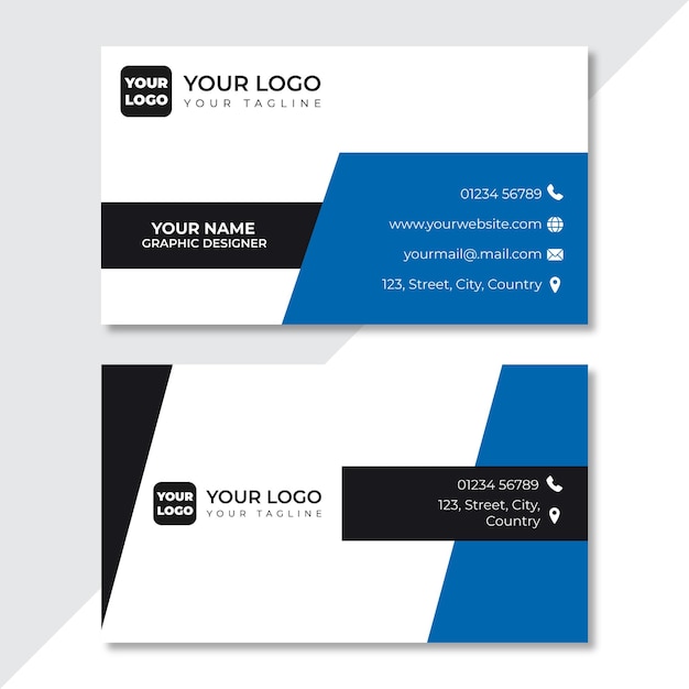 Vector simple flat blue business card