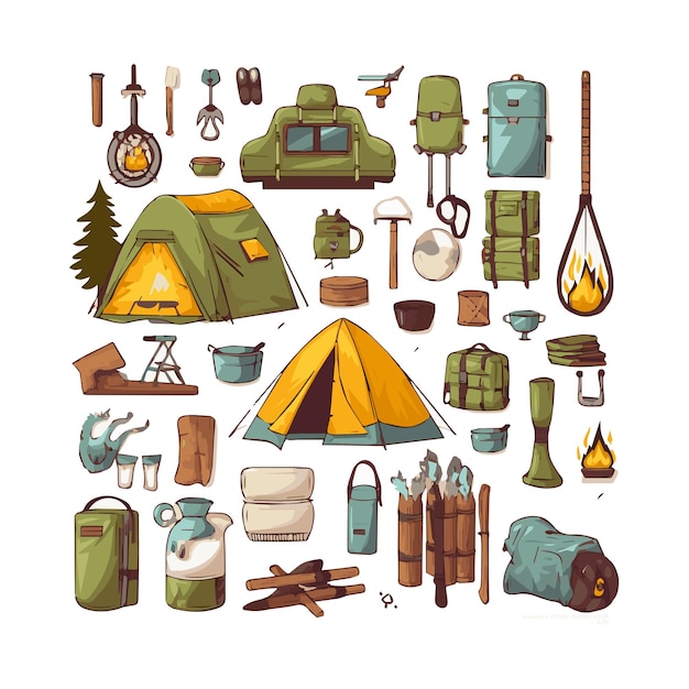 Vector simple flat design camping equipment cartoon element isolated white background for background template web