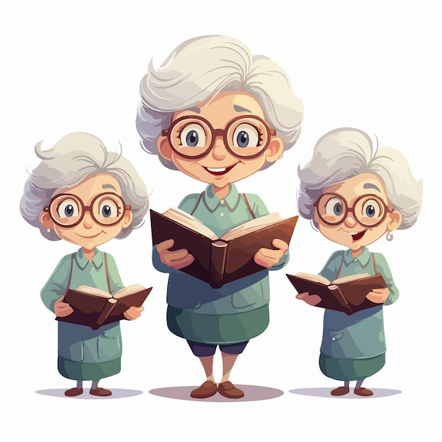 Simple flat design of grandmother with book