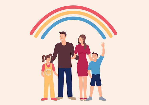 Simple flat happy family, cute cartoon