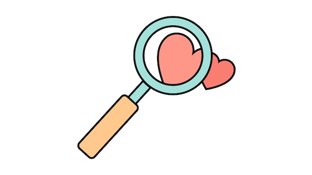 Simple flat icon of a beautiful magnifier for coming closer and hearts for the feast