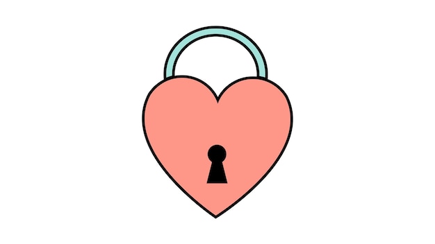 Простой плоский значок в виде красивого замка в форме сердца с замочной скважиной