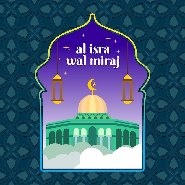 Vector simple flat illustration commemorating isra miraj day