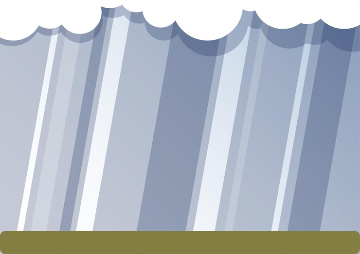Vector simple flat illustration of white clouds and streaks of rain