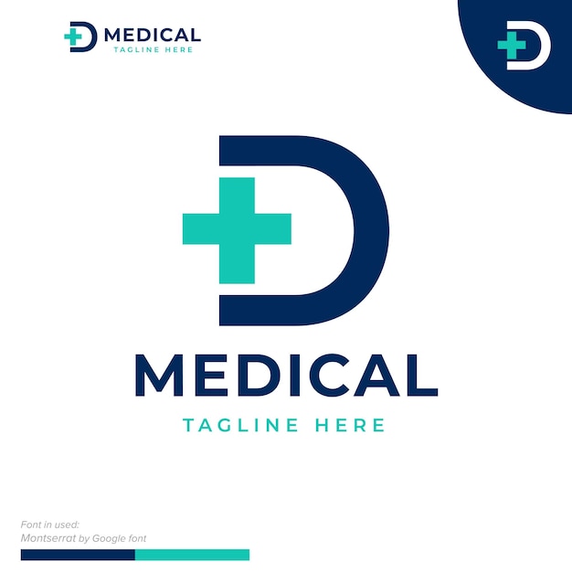 Simple flat initial D plus with medical cross icon vector logo