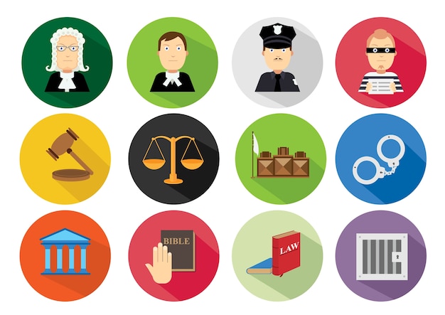 Simple flat law icon set