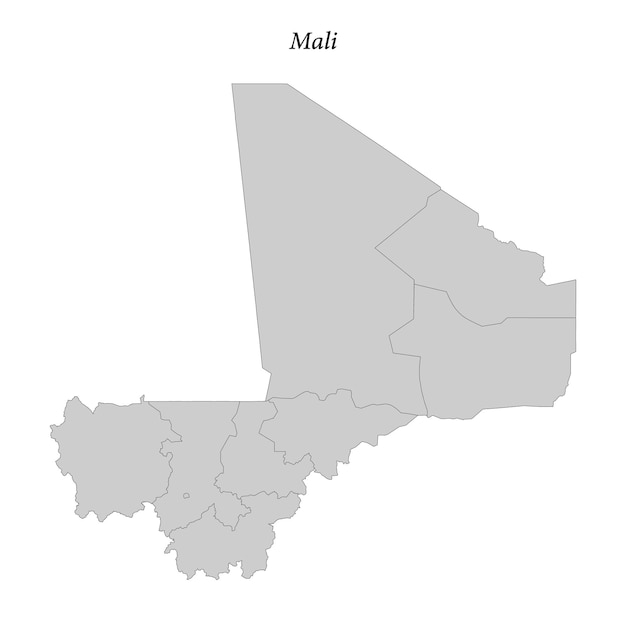 Simple flat Map of Mali with district borders