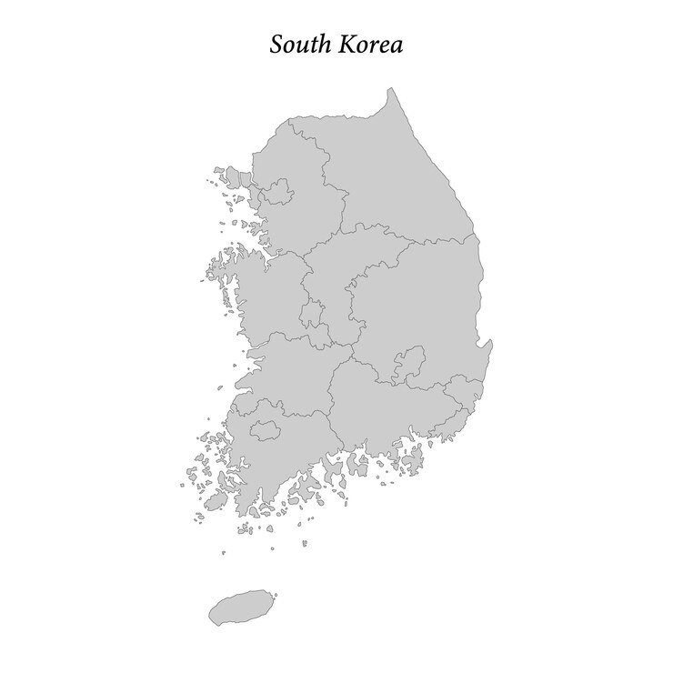 지역 경계를 가진 한국의 간단한 평평한 지도