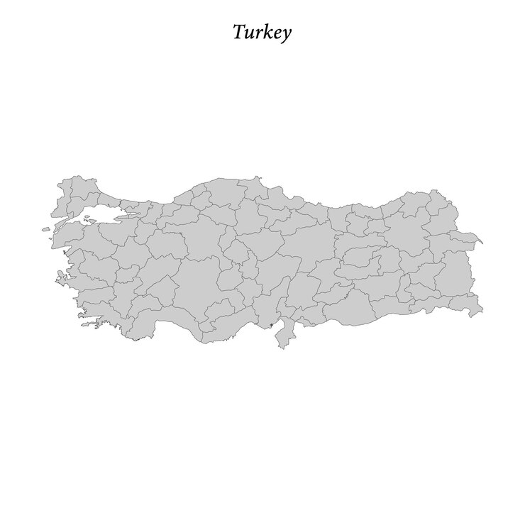 Vector simple flat map of turkey with district borders