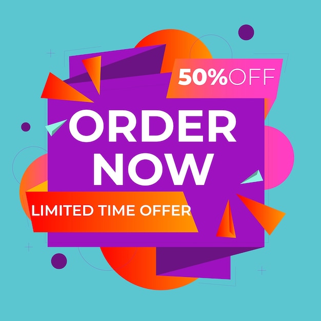 Simple Flat Order Now Text Banner with Red and Blue Color Isolated on Yellow Background Design Orde