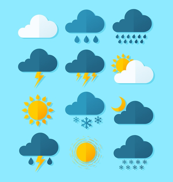 Vettore collezione di icone meteo semplice stile piatto