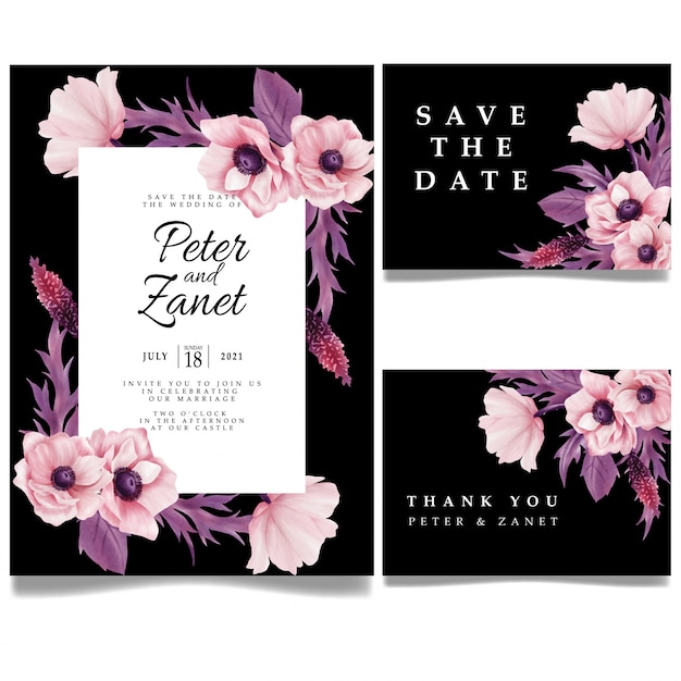 Vector simple floral digital  wedding event invitation card editable template