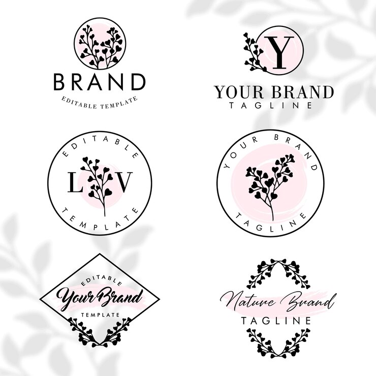 Simple floral nature botanical frame logo editable template set