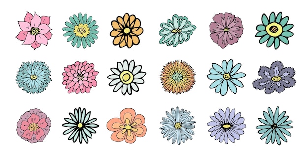 Simple flower clipart set of hand drawn floral doodle for print web design decor logo