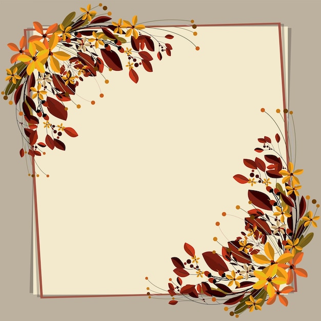 Vector simple flower and dry leaf frame