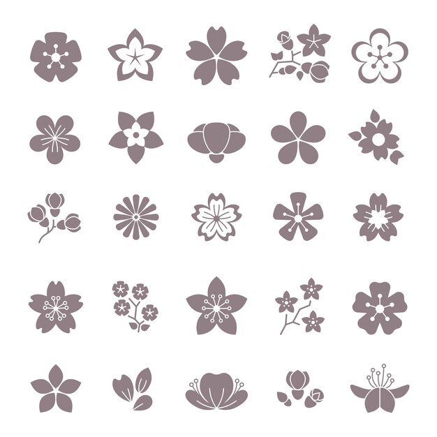 Vector simple flower, floral graphic vector icons set